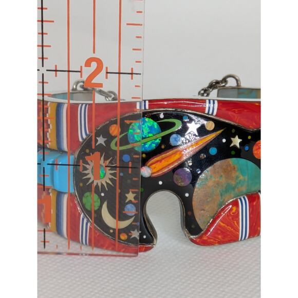 RR Sterling Silver Navajo Inlay Bracelet Multicolored Bear Space Tribal Cuff 925 - Picture 8 of 8